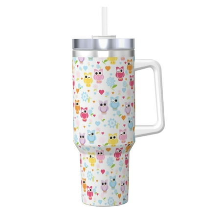 

Salouo Cute Owl for 40oz Water Bottle with Handle & Flip Straw - Stainless Steel Vacuum Insulated Tumbler-Reusable Travel Coffee Mug- Gifts for Women & Men