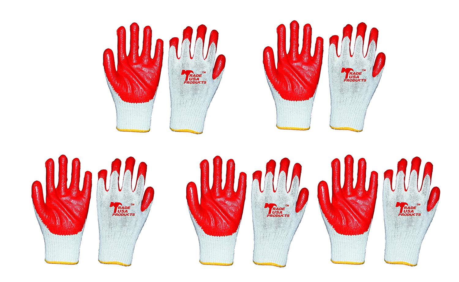 5 PAIRS RED PVC KNIT WRIST GLOVES SIZE LARGE FULLY COATED WATERPROOF HEAVY DUTY 