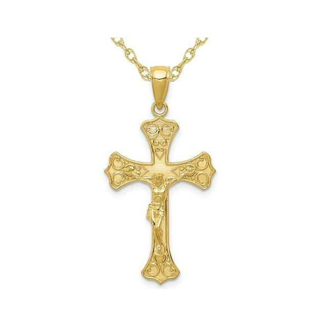 10K Yellow Gold Cross Crucifix Pendant Necklace with Chain