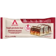 Atkins High Protein Bars, Brownie Delight Flavor, 15g of Protein, 4g Net Carbs, Keto Protein Bars, Low Sugar, 4 Count