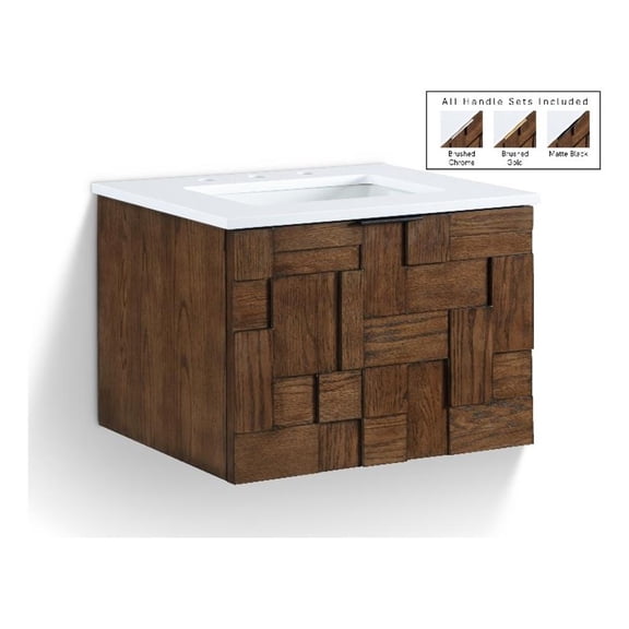 Meridian Furniture 24" Brown Engineered Stone Wall Mounted Bathroom Vanity