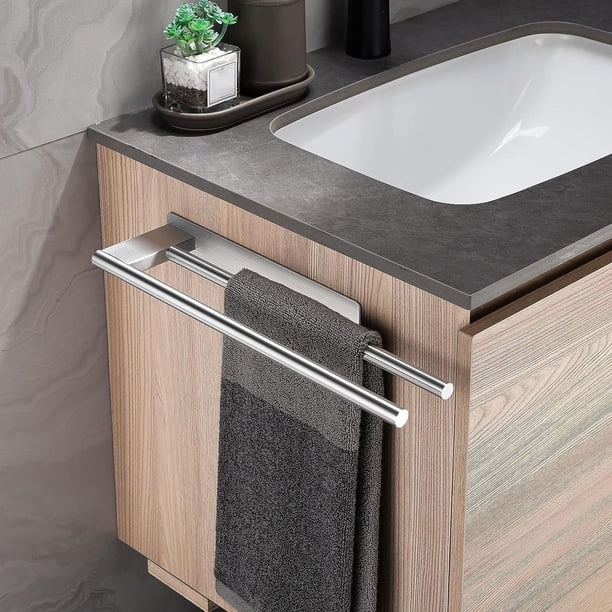 Barra Para Toallas Adhesiva De Acero Inoxidable Con Acabado Cepillado, Soporte Para Toallas De Pared Para Baño Y Cocina, Color Plata