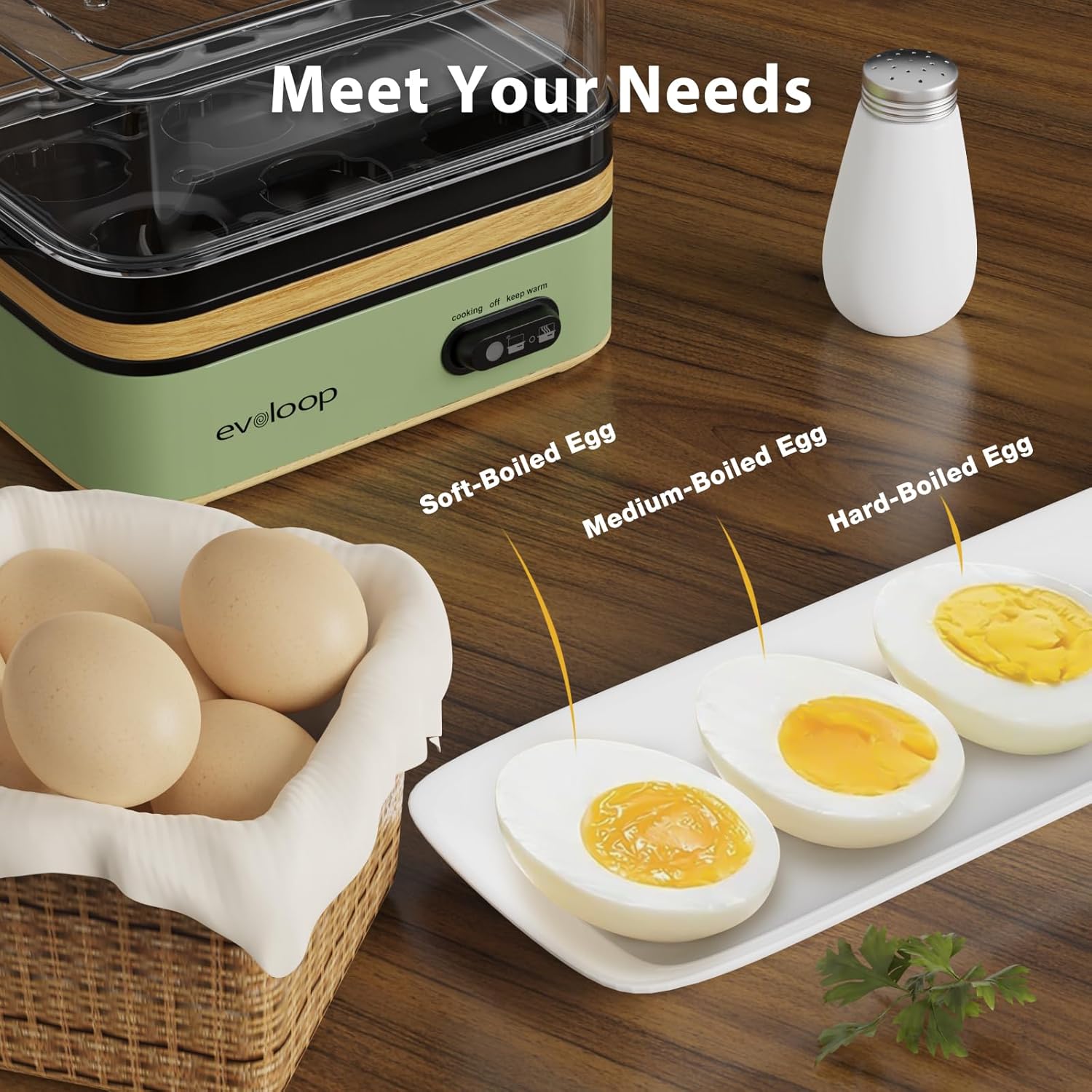 Evoloop Rapid Egg Cooker with Stainless Steel Design for Busy Families and Dorms