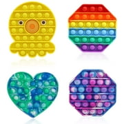 Pop Fidget , Push Pop Bubble Fidget Sensory 4 Pack, Fidget S, Silicone Stress Anxiety Reliever S For Autism Special Needs(Octopus+Heart+Octagon+Star, Yellow+Teal)