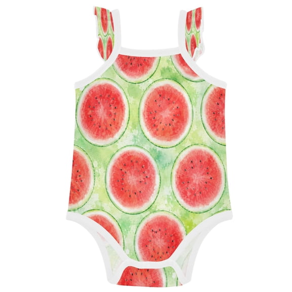TTYFWHD Infant Toddler Baby Girl Romper Fresh Watermelon Seamless Print Ruffle Sleeveless Cotton Summer One Piece Bodysuit 3-24M