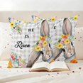 thumbnail image 3 of Happy Easter Pillow Covers 2 Pack Spring Bunny He Is Risen Yellow Flower Floral Gray Plaid Pillowcase Waterproof Outdoor Throw Pillow Cover for Patio Garden Square Cushion 24”x24”, 3 of 9