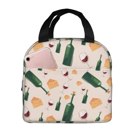 Insulated Lunch Bag for Women Men - Cheese Wine Bottle Print Leakproof Cooler Lunch Box for Women Men  Lunch Tote Bags for Work School Picnic Travel