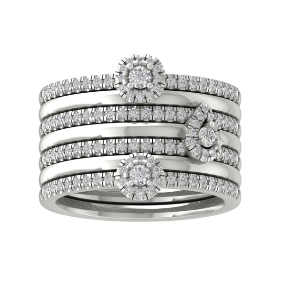 Araiya 10K White Gold Round Diamond Stackable Band Ring (3/4 cttw, I-J Color, I2-I3 Clarity), Size 10