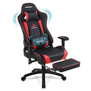 KARXAS Ergonomic Gaming Chair High Back Computer Chair PU Leather Office Chair with Adjustable Armrest Footrest Desk Chair Racing Style Reclining Chair with Headrest and Massage Lumbar Pillow (Red)
