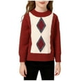 thumbnail image 2 of hengsof Children'S Diamond Pattern Preppy Sweater, Knitted Pullover Long Sleeve Classic Warm Top, Soft Color Block Knitted Top, 2 of 7