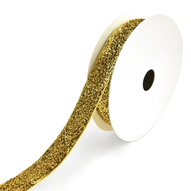 Sparkling Velvet Glitter Ribbon, 5/8Inch, 3Yard, Gold