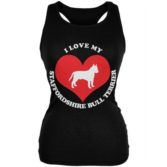 Valentines I Love My Staffordshire Bull Terrier Black Juniors Soft Tank Top - 2X-Large