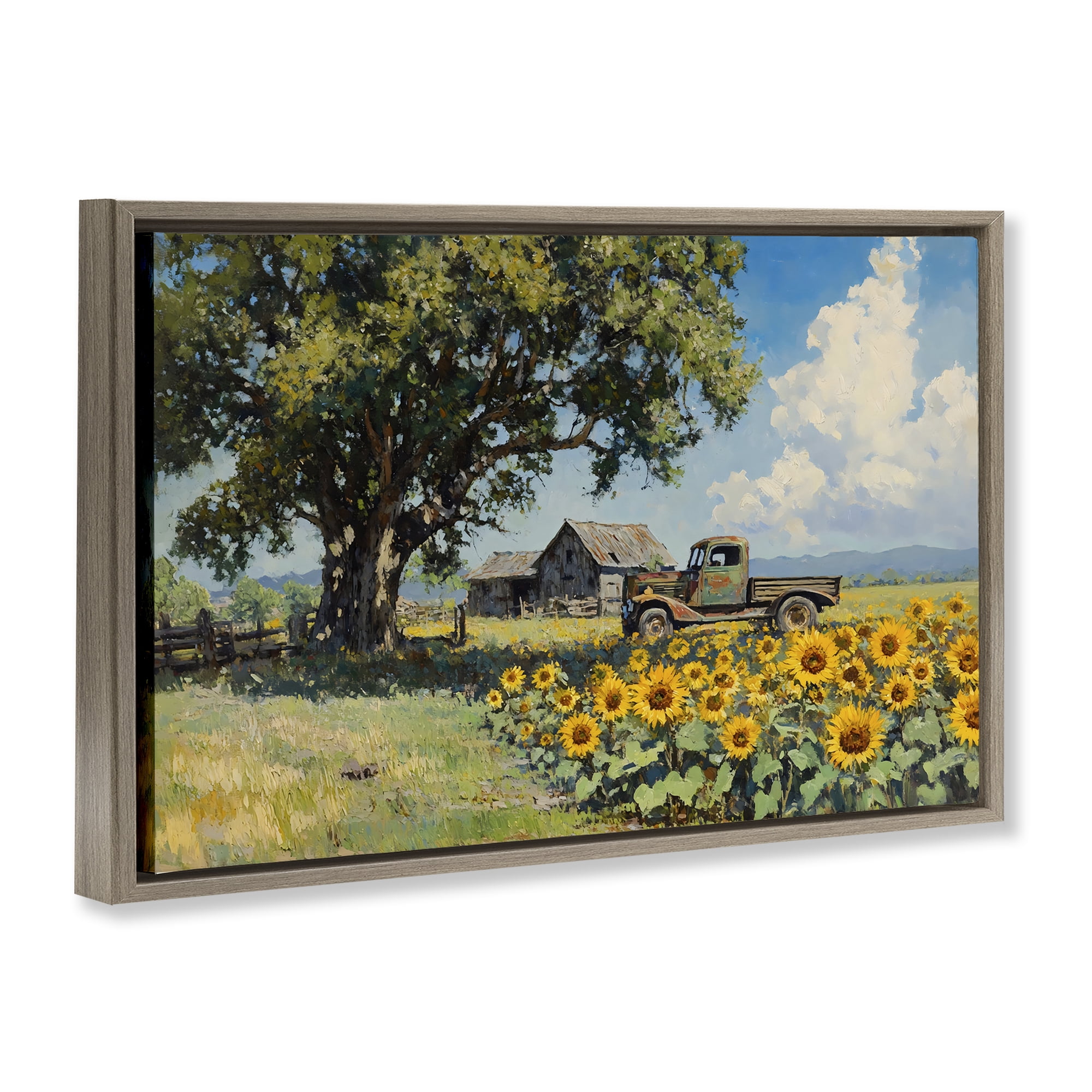 Stupell Industries Sunflower Pickup by Old Barn Brown Framed Floater Canvas Wall Art, design by Franklyn Gregory