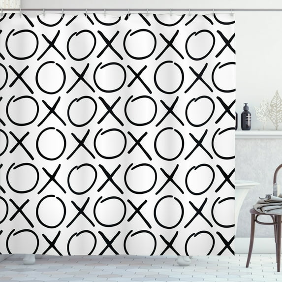 Ambesonne Xo Shower Curtain, Doodles Monochrome Style, 69"Wx84"L, Black and White