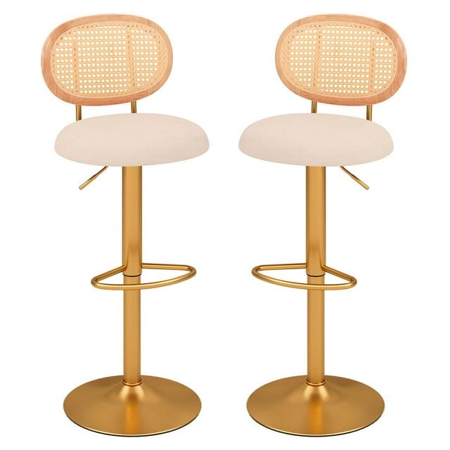 Costway Tabouret de Bar Réglable en Hauteur Ensemble de 2 Chaises de Bar Pivotantes avec Dossier en Rotin PE