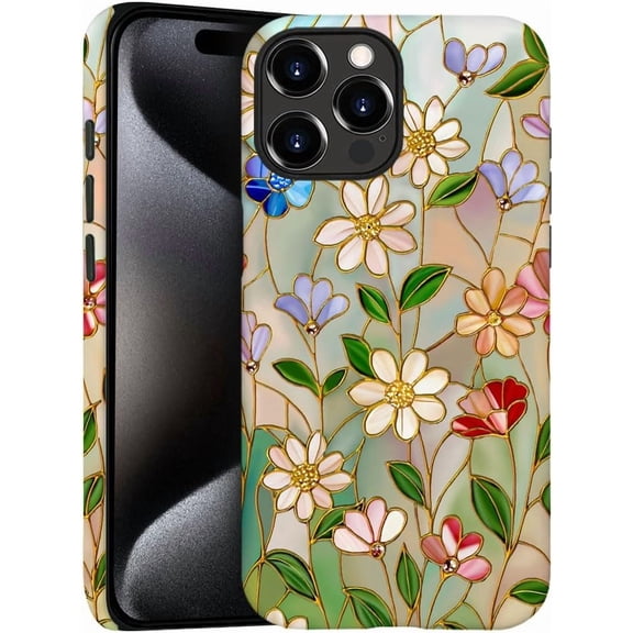 Case for iPhone 12 Pro Max, Stained Glass Blossom Flower Phone Case Slim Silicone Shockproof Cover for Girls Women (Frosted & Durable）