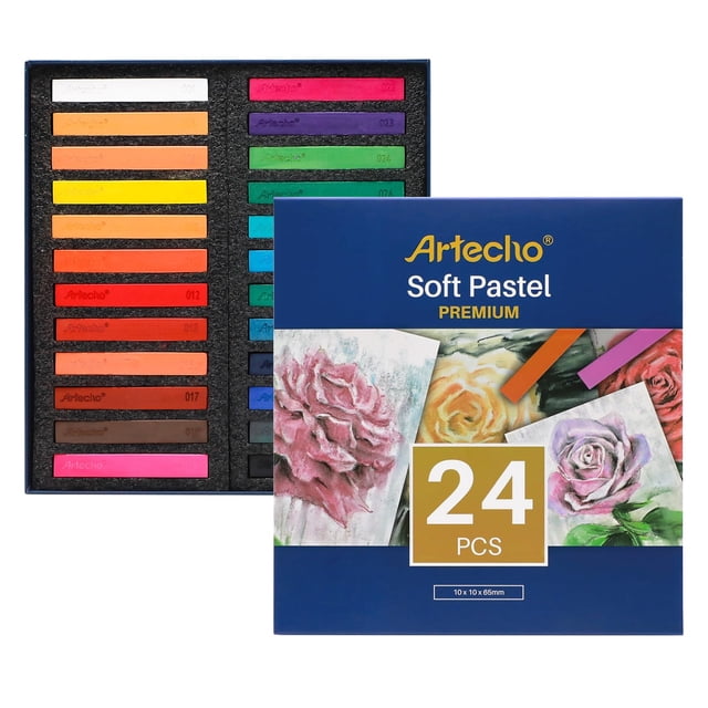 Artecho 24 piezas de pasteles suaves, tiza cuadrada para dibujar, mezclar, superponer capas, sombrear, pasteles, suministros de arte