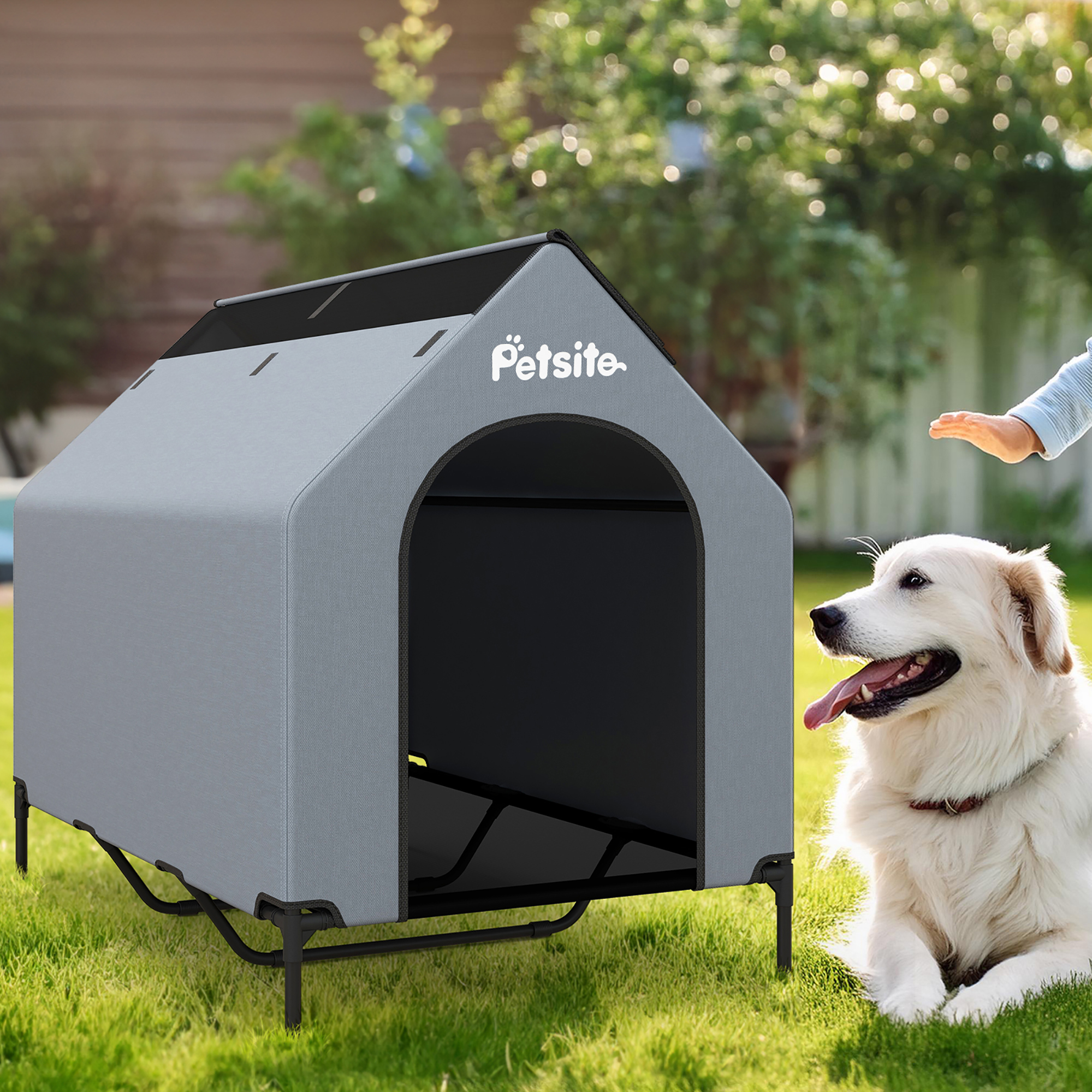 Gymax 52'' Elevated Dog House for Small Breeds Large Pet House w/ Ventilated Windows