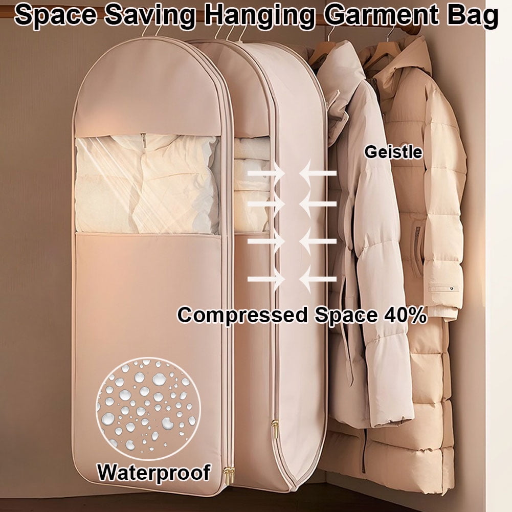 Space Saving Hanging Garment Bag with Self Compression Zipper,Space Saver Closet Organizers,Large Dust Cover Clothes Bags for Down Coat