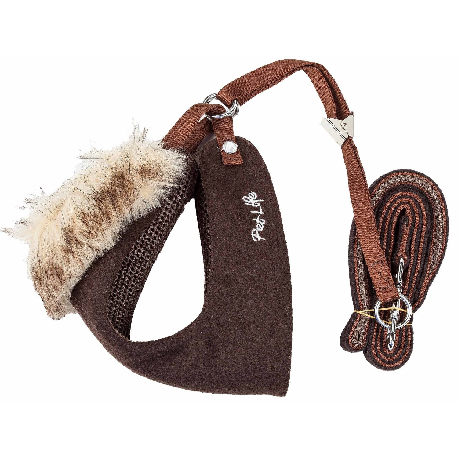 Pet Life ® Luxe 'Furracious' 2-In-1 Adjustable Dog Harness and Leash with Detachable Fur Collar