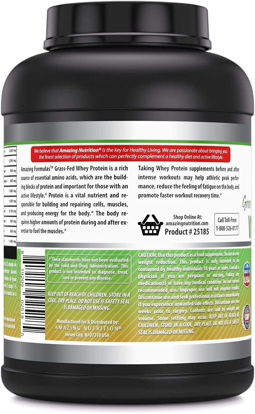 Amazing Formulas Grass-Fed Whey Protein 5Lbs Supplement | Strawberry Flavor | 70 Serving Per Unit | 25 Gram Protein per Serving | Made in USA