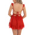 thumbnail image 4 of OSOLU Solid Color Women Spaghetti Strap Mini Dress Low Cut Sleeveeless Mini Dress Backless Going Out Ruffle Beach Wear Dress Versatile Sundress Flowy 2025 Elegant Classy Dresses, 4 of 6