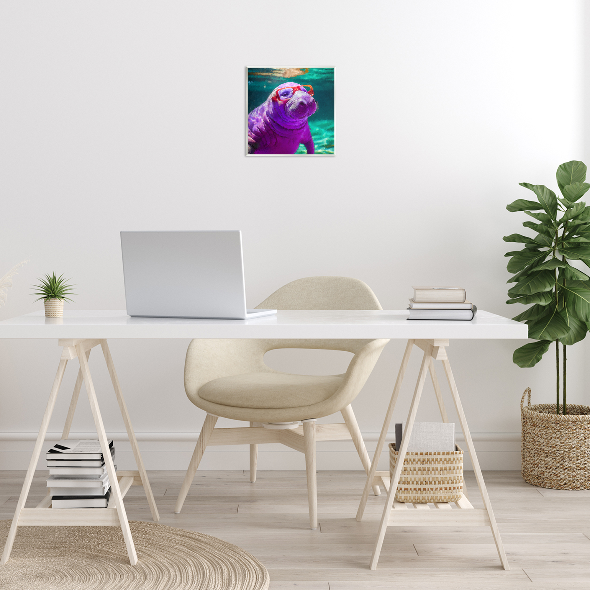 Stupell Industries Manatee with Glasses Animals & Insects Painting Unframed Art Print Wall Art, 12 x 12