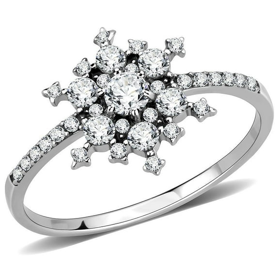 Womens Ring Snowflake Christmas Stainless Steel Ring with AAA Grade CZ in Clear