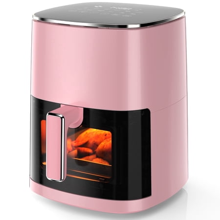 SHOUFTW Air Fryer 6 Quart Capacity with Window Square Air Fryer 12-in-1 Air Fry, Roast, Reheat, Dehydrate, Bake, Steam with 400F，Pink
