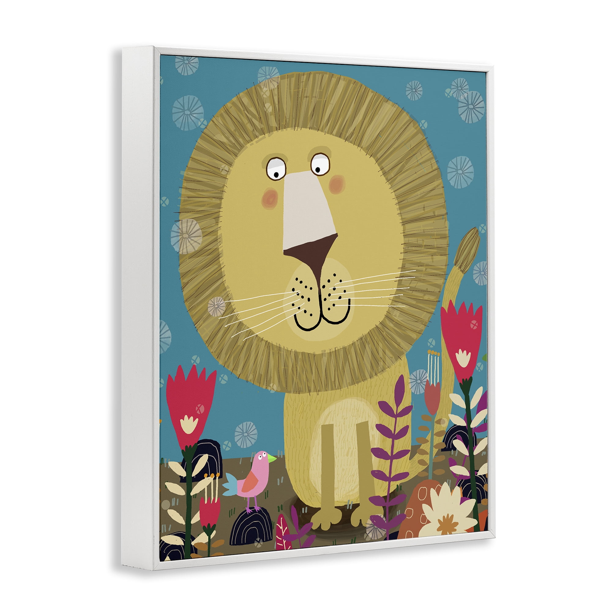 Stupell Industries Boho Lion & Flowers White Framed Giclee Art, design by Carla Daly