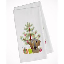 Carolines Treasures BB1605WTKT Christmas Tree and Wirehaired Dachshund White Kitchen Towel Set of 2 Dish Towels 19 X 25"