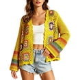 thumbnail image 2 of IUYRTFE Women's Hand Crochet Knit Cardigan Open Front Boho Style Long Sleeve Colorful Patterned Jacket, 2 of 6