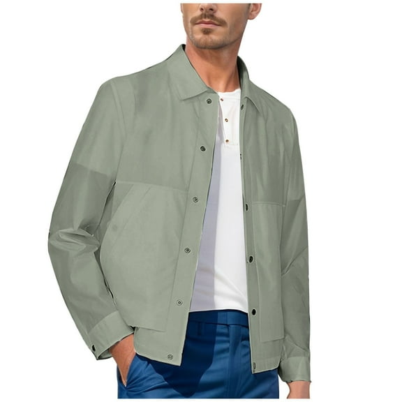 TFEOQRY Casual Jacket for Men Solid Color Overcoat with Pockets Long Sleeve Hoodless Outwear Green
