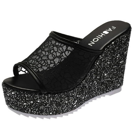 

GNEIKDEING Summer Womens Ladies Wedge Platform Slippers Casual Peep Toe Slip On Shoes Gift on Clearance