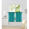 thumbnail image 1 of Sapphire Home 2 Panel Faux Silk Solid Curtain Drapes with Rod Pocket 54" Total Width by 36" L, Solid Color Curtain Panels for Any Bedroom or Patio Door - Semi Sheer Panels, Myra 36" - Teal Green, 1 of 4