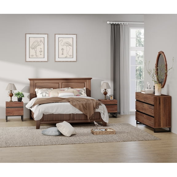 WAMPAT 3-Piece Bedroom Set, Modern 47" 6-Drawer Dresser & 2 Nightstands (2 Drawers Each)