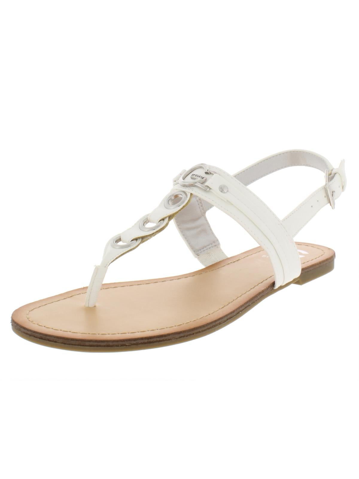 G by Guess Womens Lesha Faux Leather T-Strap Flat Sandals - Walmart.com