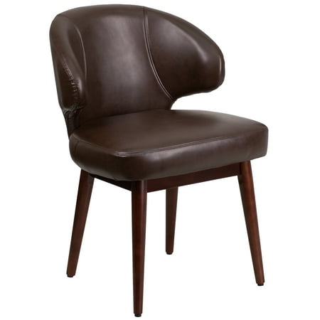 Flash Furniture Comfort Back Series Leather Reception-Lounge-Office Chair with Walnut Legs, Multiple