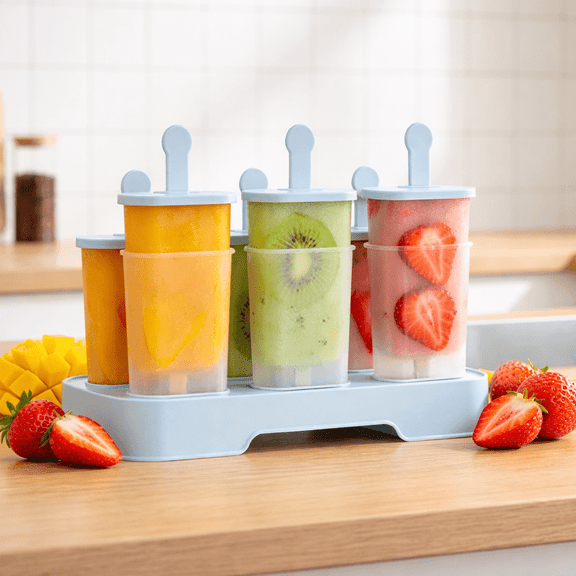 REIFIER Ice Pop Mold Set, 6-Cavity Popsicle Maker with Sticks and Drip Guards, Food-Grade, Homemade Ice Pop Mold Tray for Juice, Yogurt and Fruit Treats