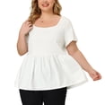 thumbnail image 1 of Women's Plus Size Tee Shirts Square Neck Textured Printed Peplum Summer Short Sleeve Tops White 1X, 1 of 7