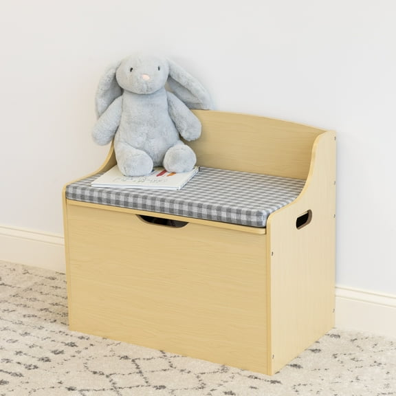 Humble Crew Hinged Kids Storage Toy Chest with Removable Cushion, Natural/Grey