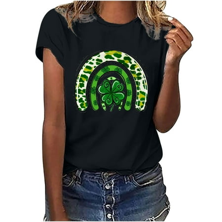 

Crop Tops for Women Sequin Tops for Women Women Crewneck St. Patrick s Day Print T-shirts Fashion Comfortable Female Blouses Tops High Top Women on Clearance Maternity Tops Black S