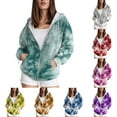 thumbnail image 2 of zaveiop Zip up Hoodies for Women Tie-Dye Acid Wash Oversized Sweatshirt Fall Fashion Jacket Cute Y2k Winter Teen Girls Pullover (Green, XS), 2 of 6