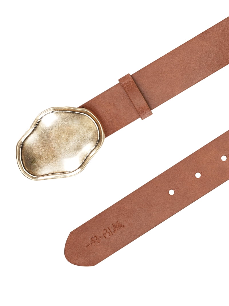 Jessica Simpson Women's Sculpted Gold Plaque Buckle Leather Belt