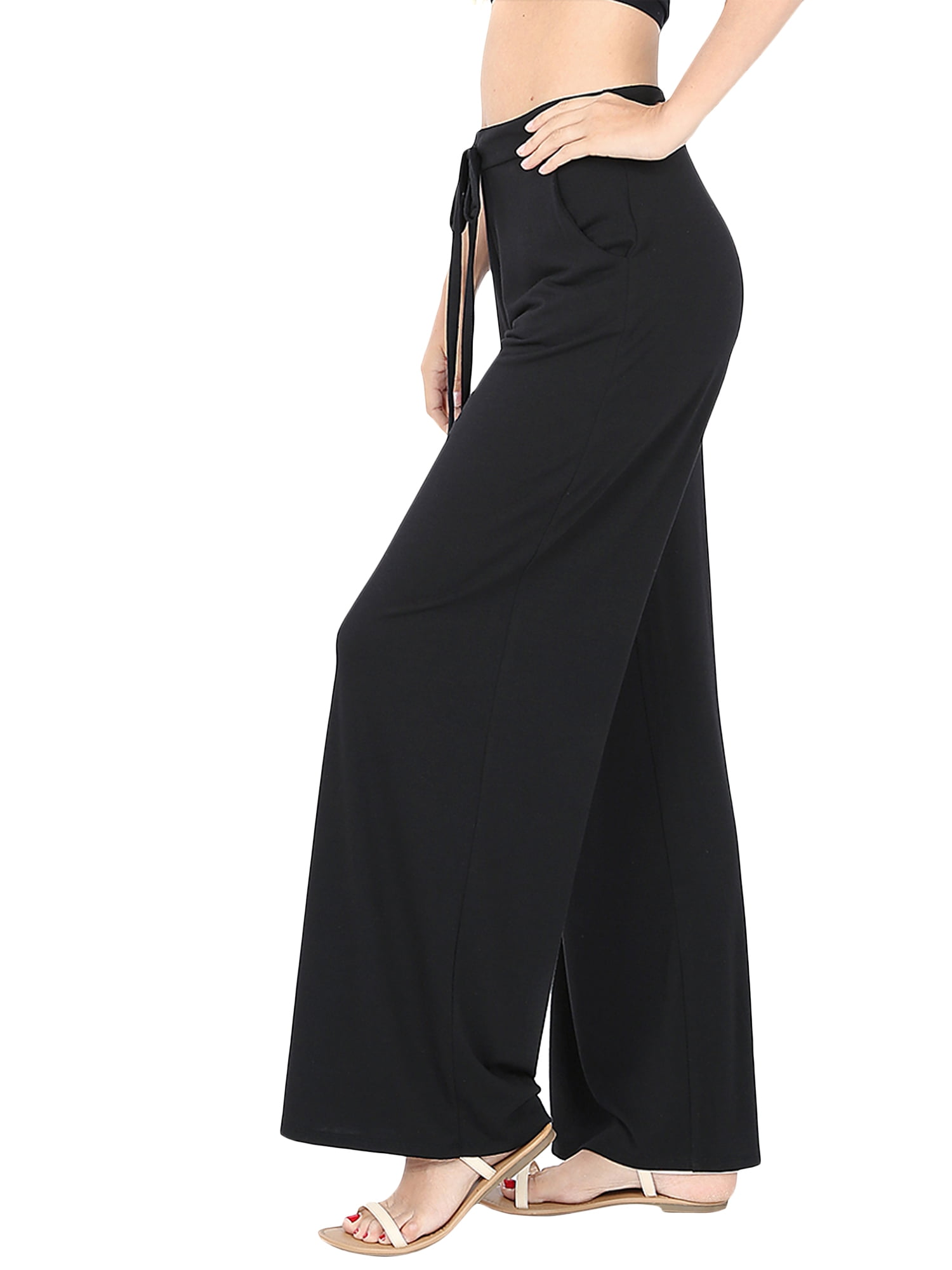 Womens & Plus Comfy Stretch Solid Drawstring Wide Leg Palazzo Lounge ...