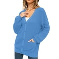 thumbnail image 5 of QUALFORT Women's 100% Cotton Cardigan Sweater, Oversized Long Sleeve Knit Button Front Cardigan with Pockets, Sky Blue XXL, 5 of 7