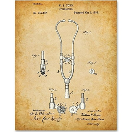 Stethoscope 1882 Patent - 11x14 Unframed Patent Print - Great Gift for Doctors, Nurses, Medical And Nursing (The Best Stethoscope For Nursing Students)
