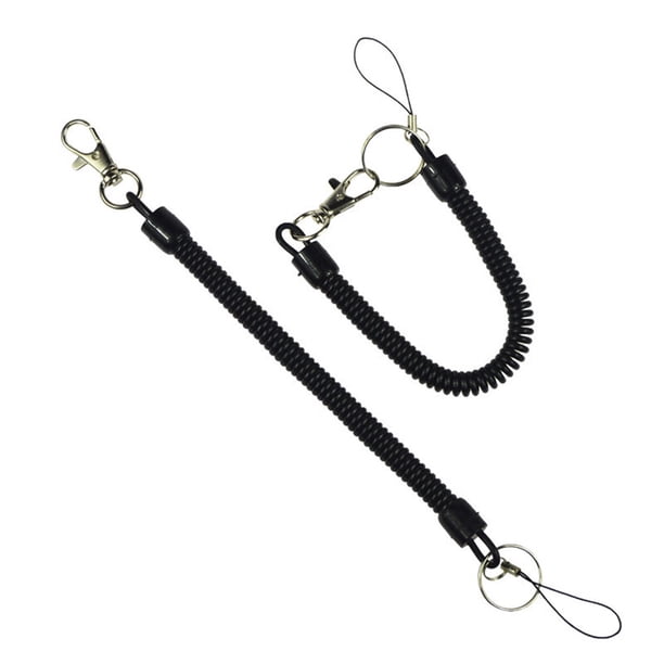 4 llaveros elásticos en espiral de plástico TPU con resorte retráctil (negro)