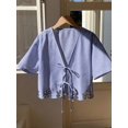 thumbnail image 4 of Blusa Corta Azul con Rayas Verticales y Detalles Florales, 4 of 30