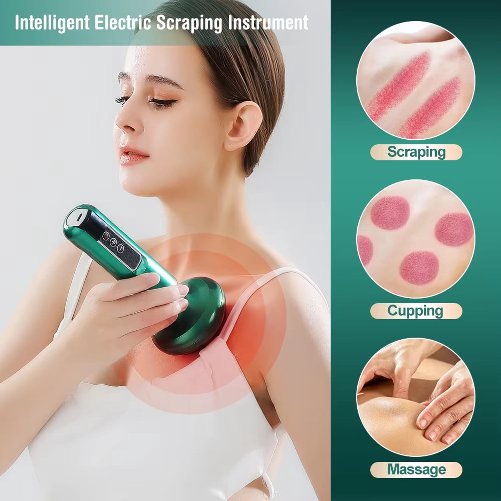 Electric Cupping Massager – Rechargeable Heated Gua Sha Device with Warm Stone, Red Light, 12 Suction Levels, Washable, Grey